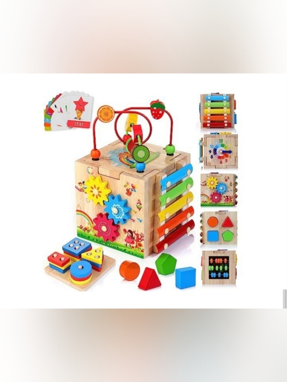 Montessori Wooden Activity Cube for Kids - Multicolor